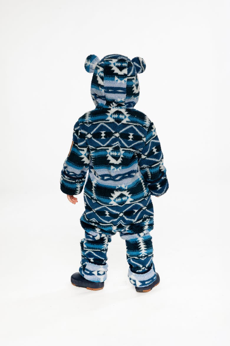 Mid-Season Plush Animal Ear Hood Asymmetrical Zip One-Piece Outerwear, Alternate, color, Aztec Blue