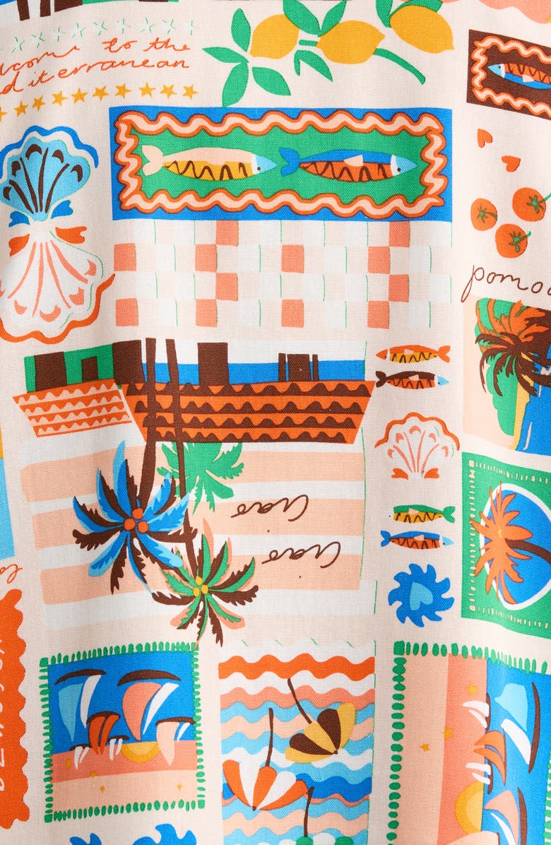 SUGARLIPS Palm Ruffle Split Neck Blouse, Alternate, color, Coral-Multi