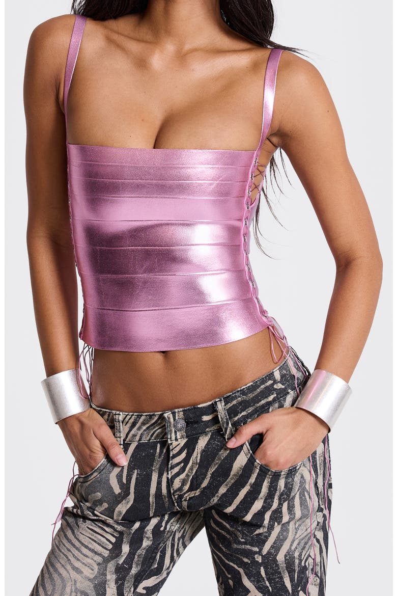 Metallic Bandage Bustier Top, Main, color, PINK