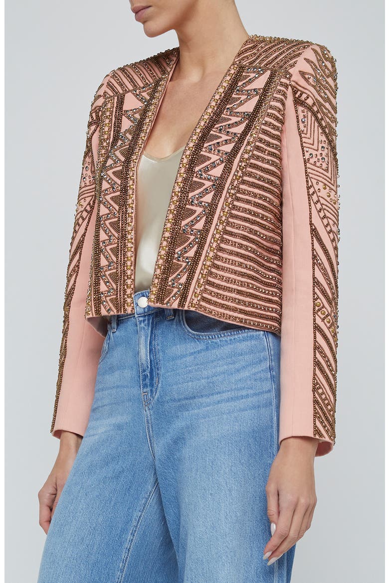 Deco Beaded Crop Jacket, Alternate, color, PALE CORAL