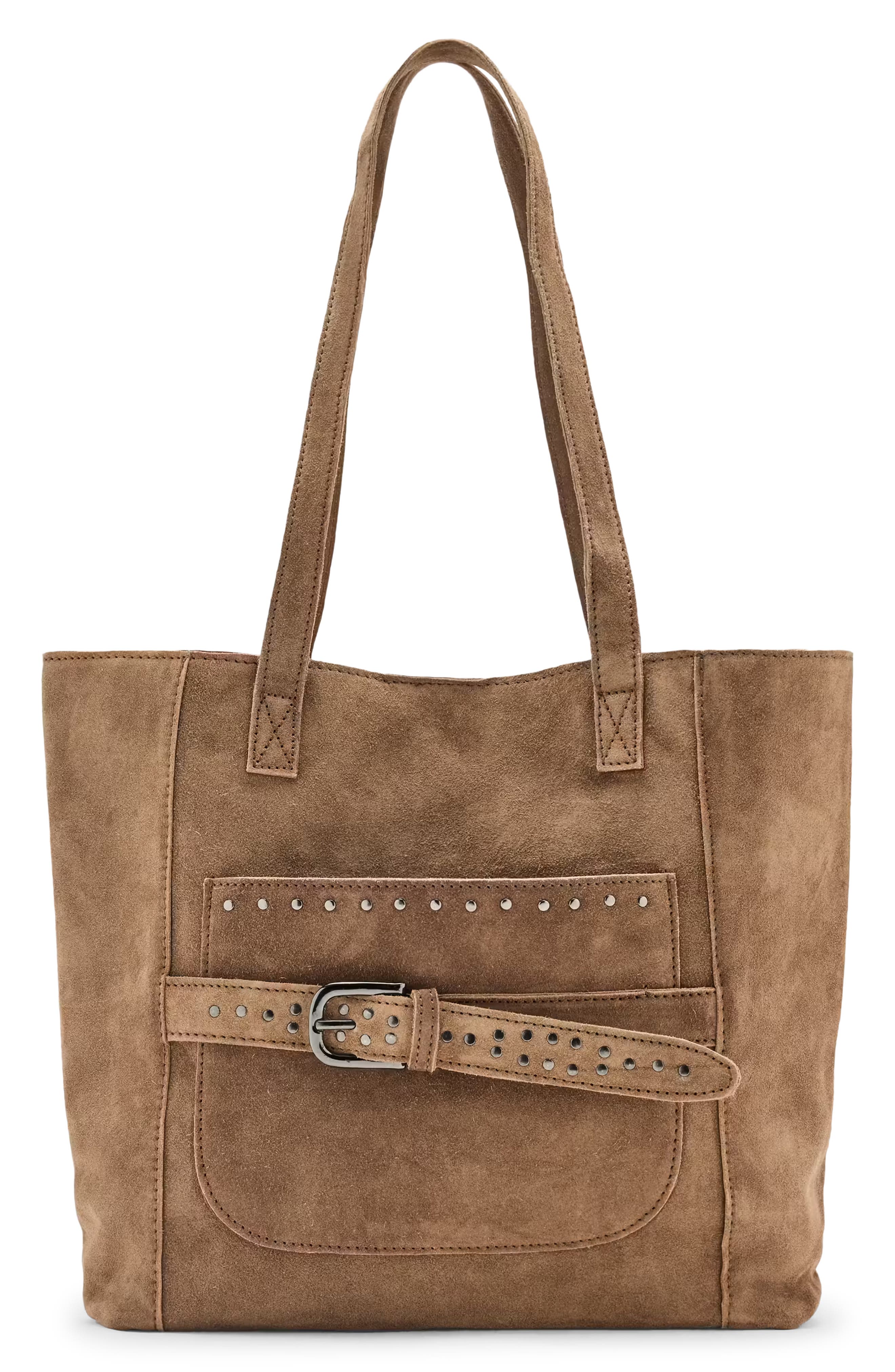 Studded Leather Shoulder Bag, Main, color, SAND