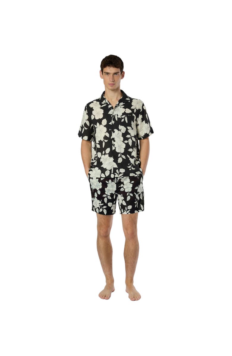 Onia Air Linen Convertible Vacation Shirt, Alternate, color, Black/Off White