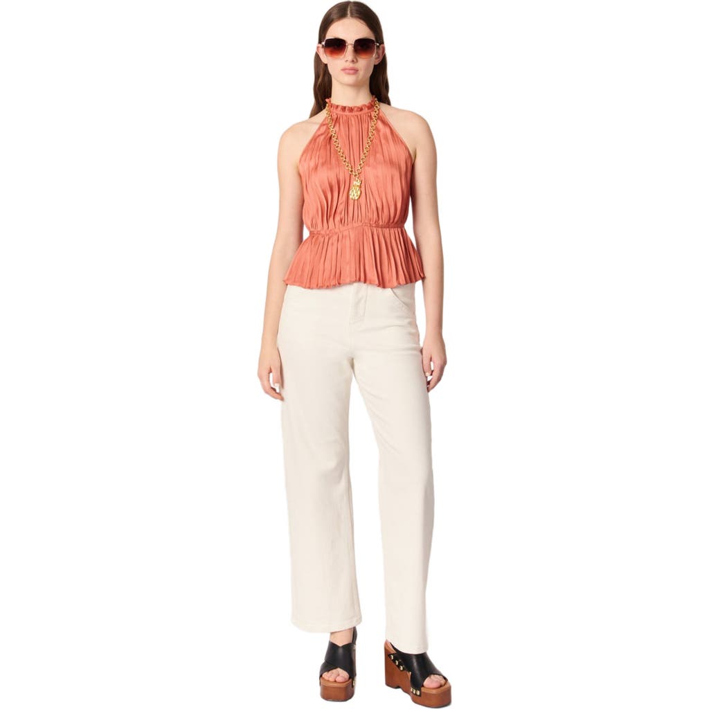Maje Leville Pleated Peplum Top In Terracota