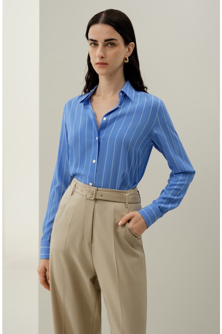 Women's Amalfi Striped Long Sleeves Silk Shirt, Alternate, color, Amalfi Stripe