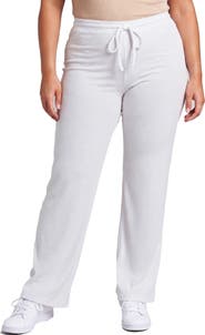 24seven Comfort Apparel Curvy Basic Ribbed Knit Drawstring Straight Leg Lounge Pants