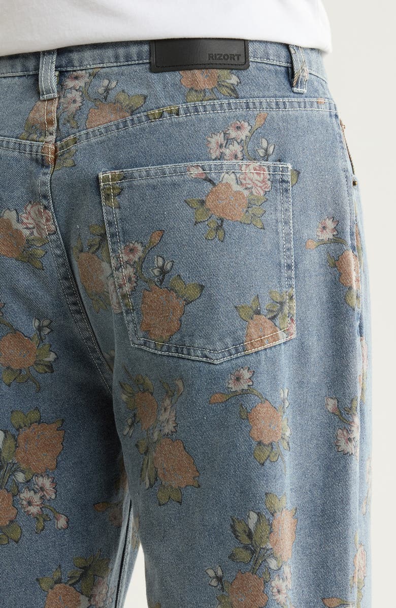RIZORT Bouquet Floral Print Jeans, Alternate, color, Indigo