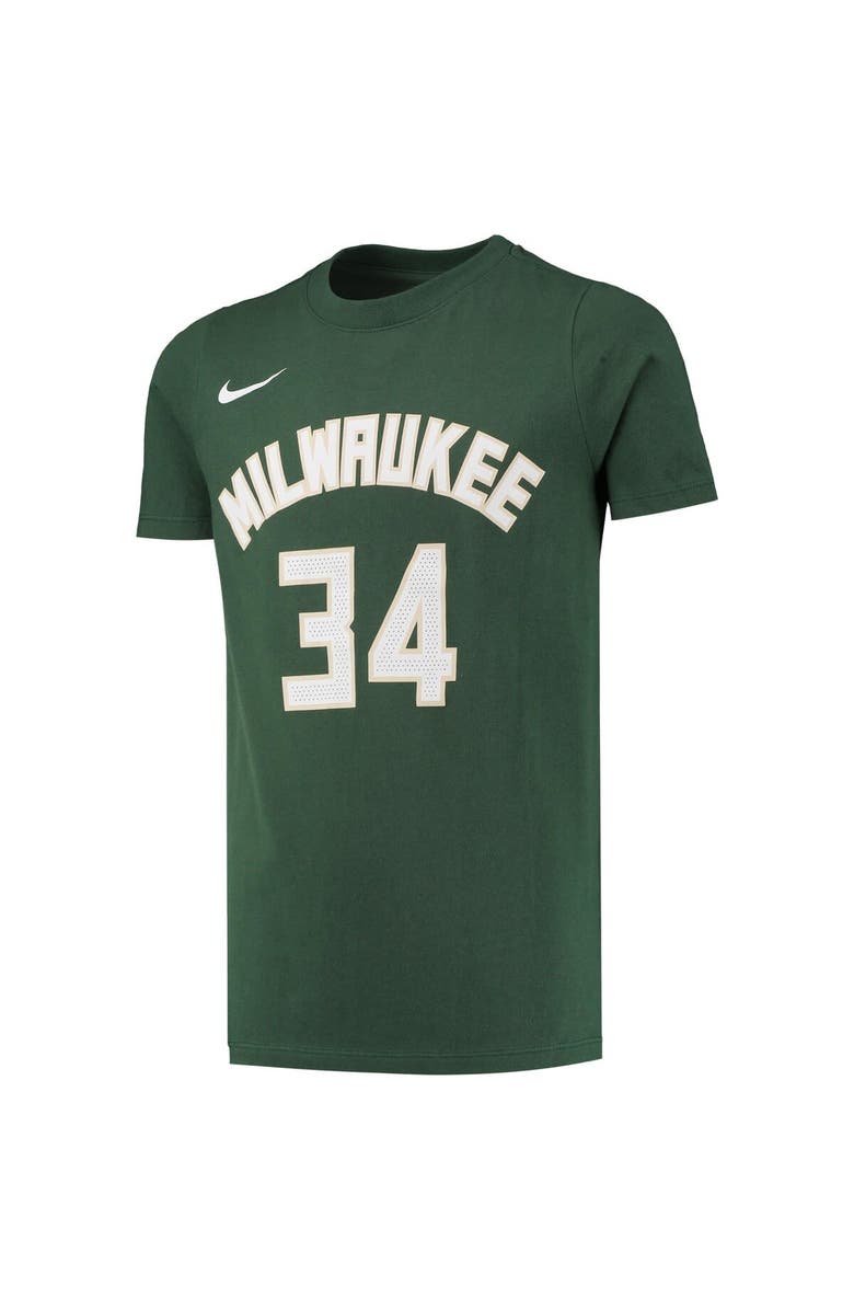 Nike Youth Nike Giannis Antetokounmpo Hunter Green Milwaukee Bucks Logo Name & Number Performance T-Shirt, Alternate, color, Hunter Green