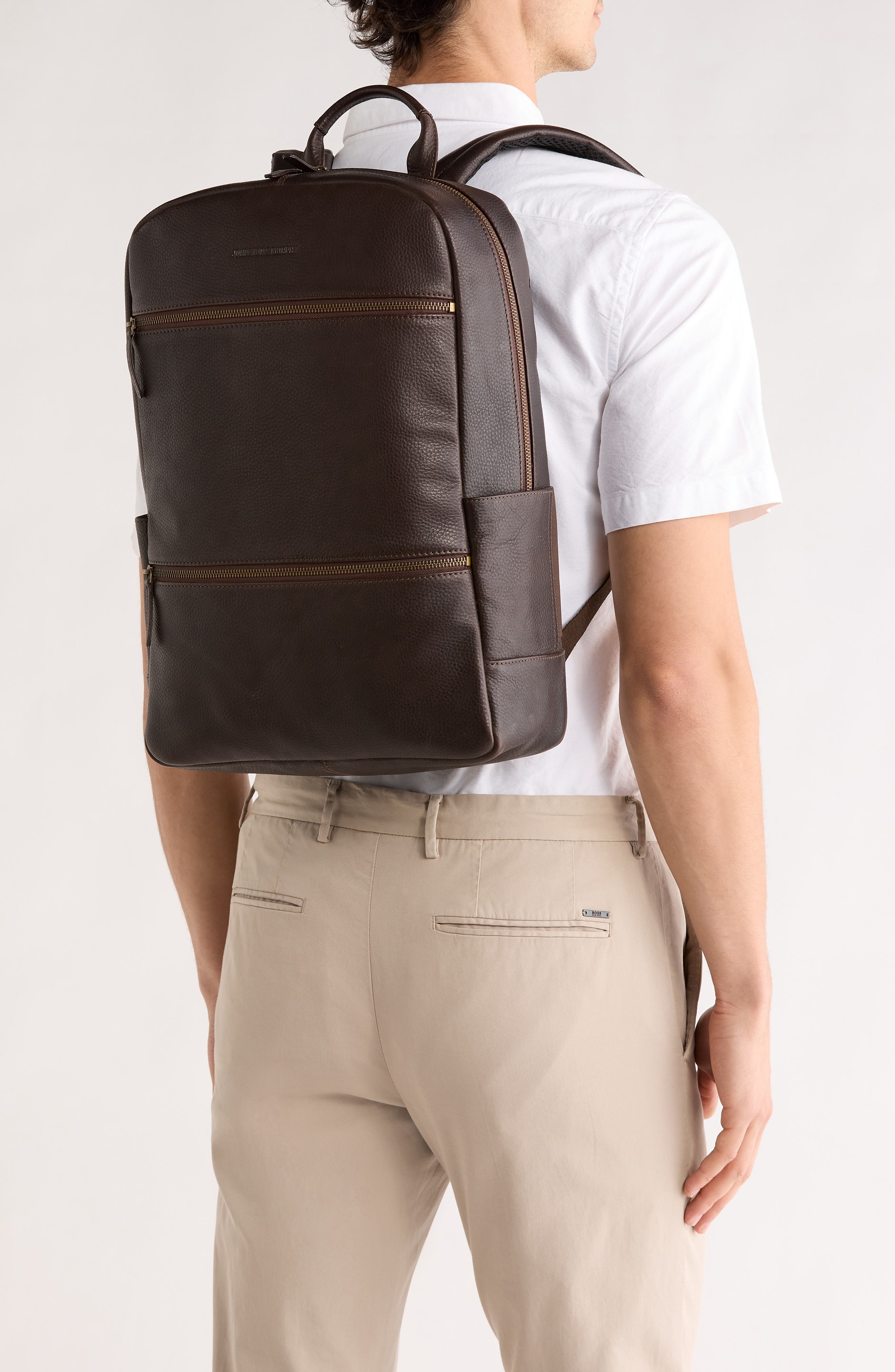 Johnston & Murphy Pebble Leather Backpack, Alternate, color, Dark Brown