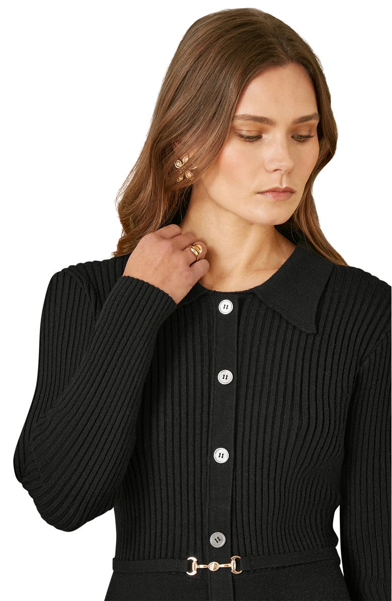 Yumi Belted Rib Knit Midi Dress With Pockets, Alternate, color, Black