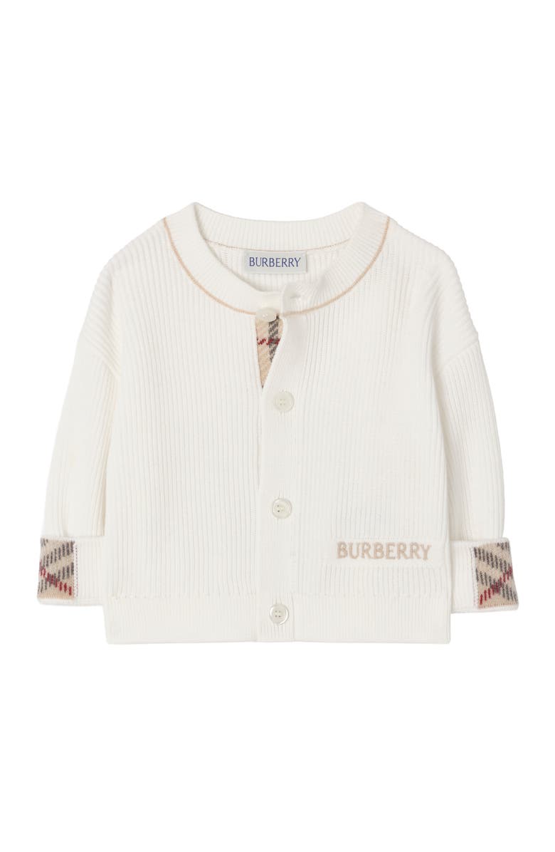 Burberry Logo Cotton Cardigan, Main, color, Ivory White