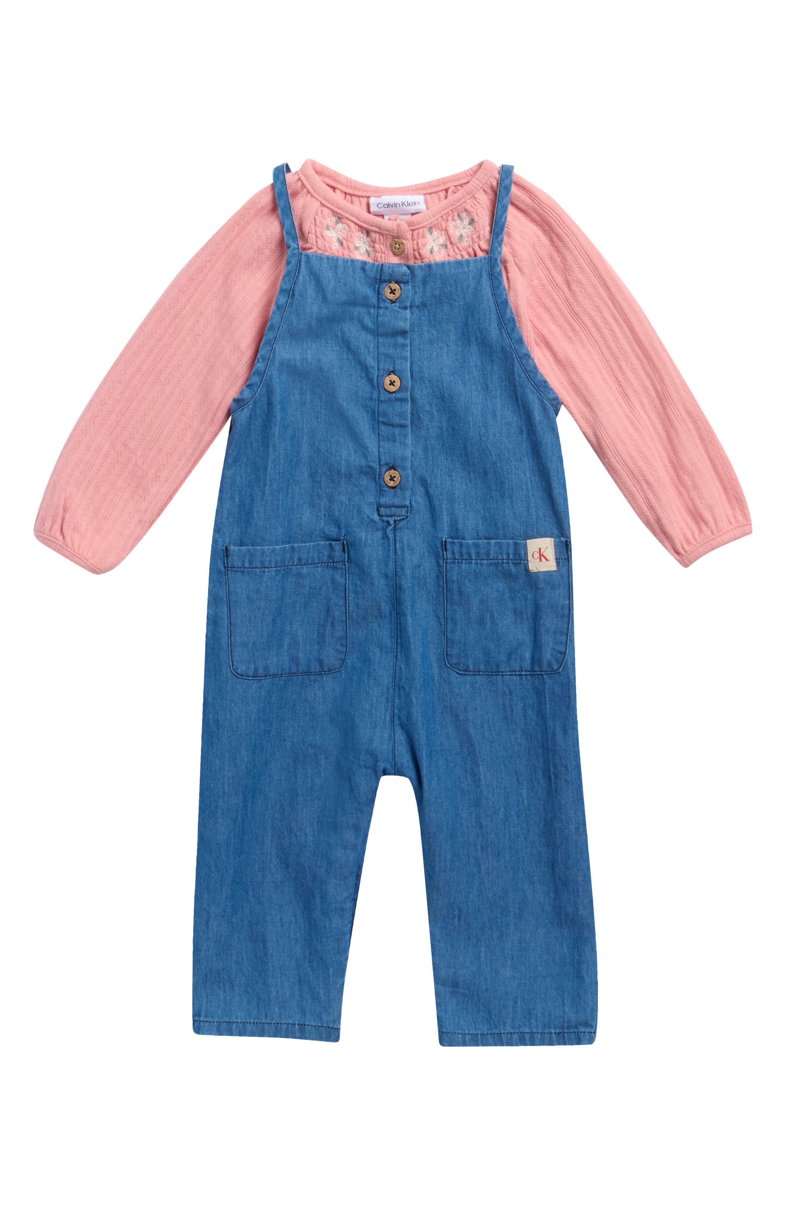 Calvin Klein Long Sleeve Top & Denim Romper Set