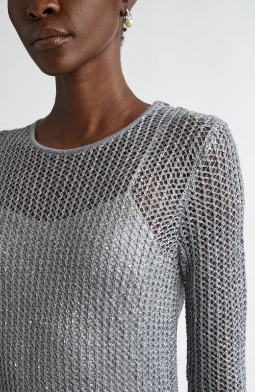 St John Sequin Mesh Knit Long-sleeve Gown With Slip In Silver