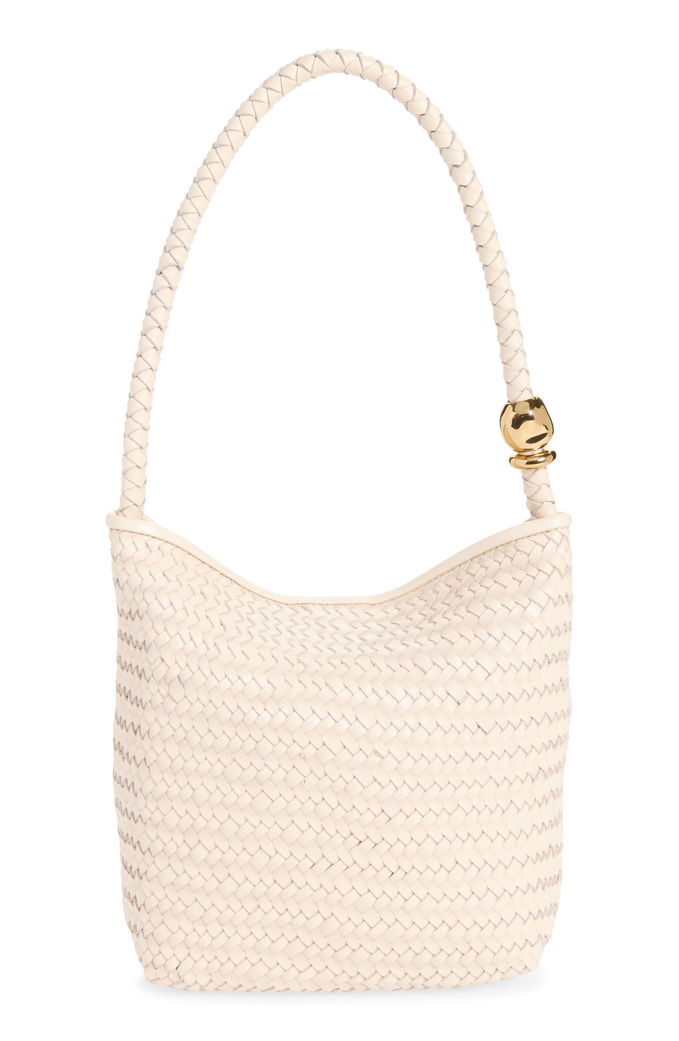The Signature Woven Raffia Shoulder Bag, Alternate, color, VINTAGE MUSLIN