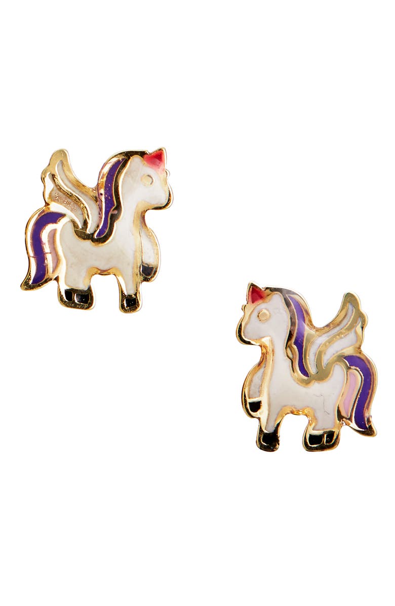 SAVVY CIE JEWELS Unicorn Stud Earrings, Main, color, Yellow Gold
