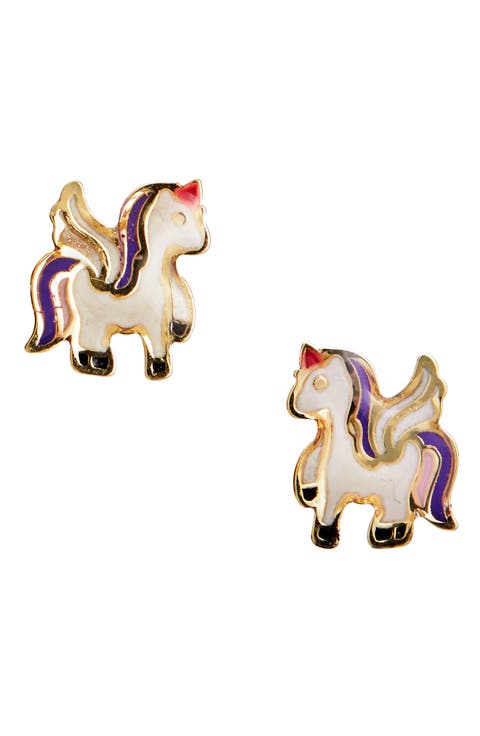 14K Gold Unicorn Stud Earrings