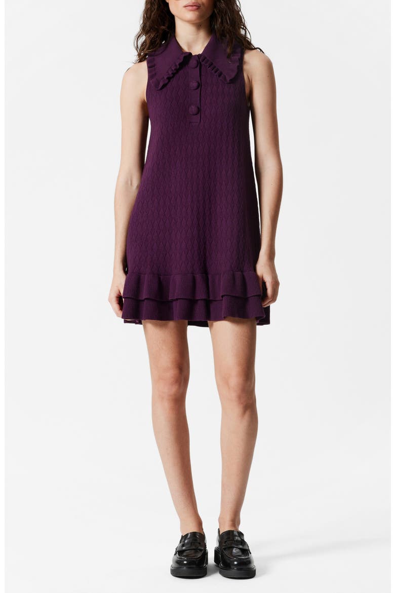 Frill Trim Collar Sweater Minidress, Main, color, LILAC PURPLE DARK