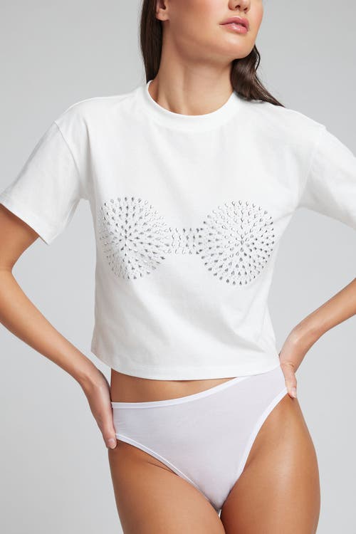 Negative Underwear Uniform Baby Tee In White: Bling Edition