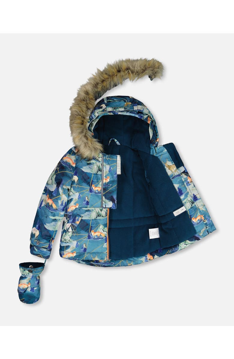 Deux par Deux Baby Boy's Two Piece Baby Snowsuit Burnt Orange With Printed Animal And Glaciers, Alternate, color, 