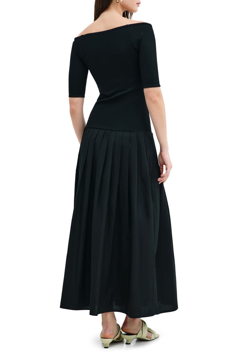 Mila Off the Shoulder Mixed Media Maxi Dress, Alternate, color, BLACK