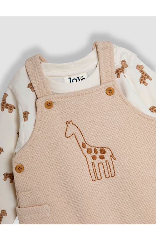 Jojo Maman Bébé Jojo Maman Bebe Giraffe Embroidered Overalls & T-shirt Set In Stone