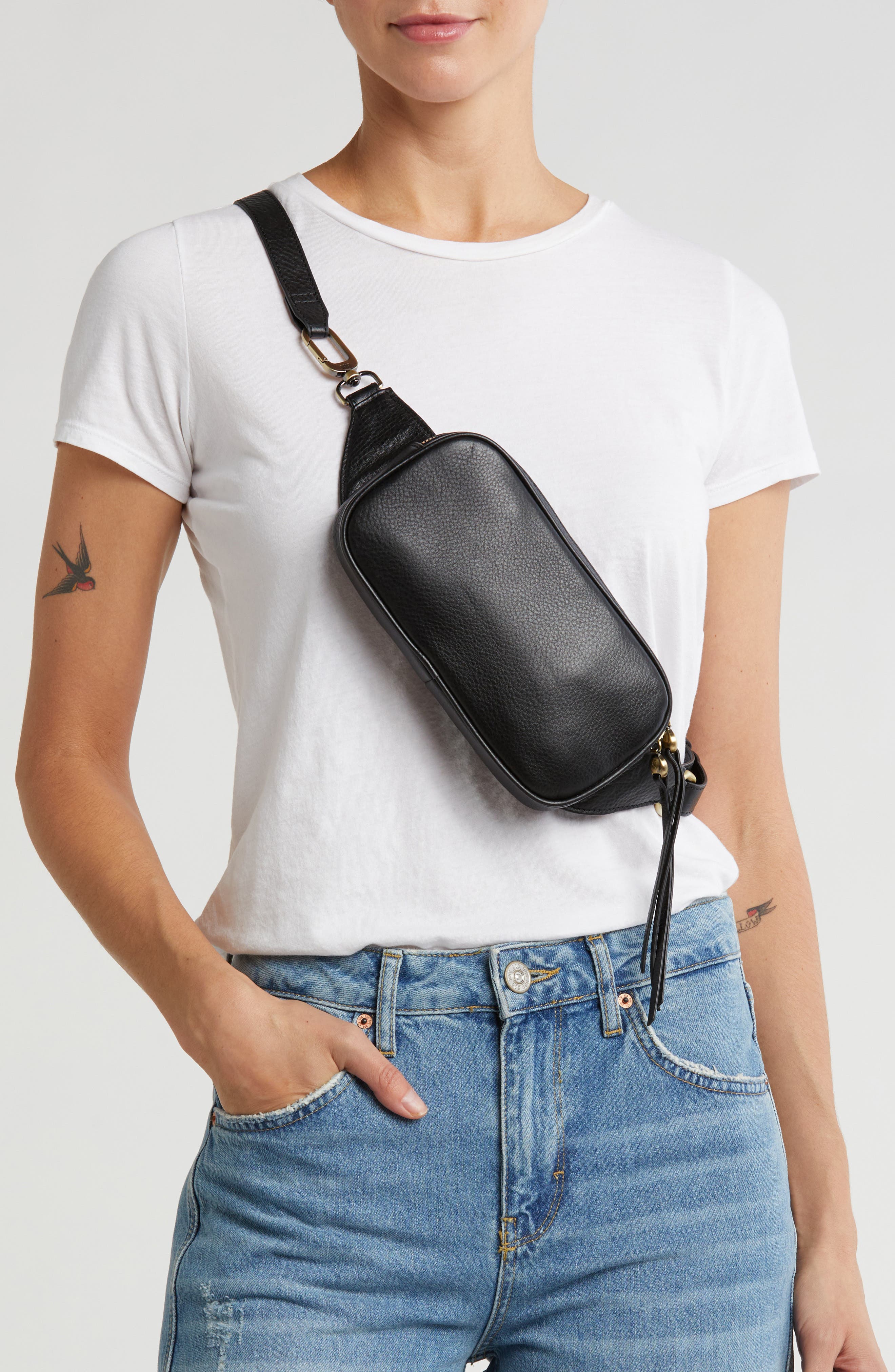 HOBO Shaker Leather Belt Bag, Alternate, color, Black