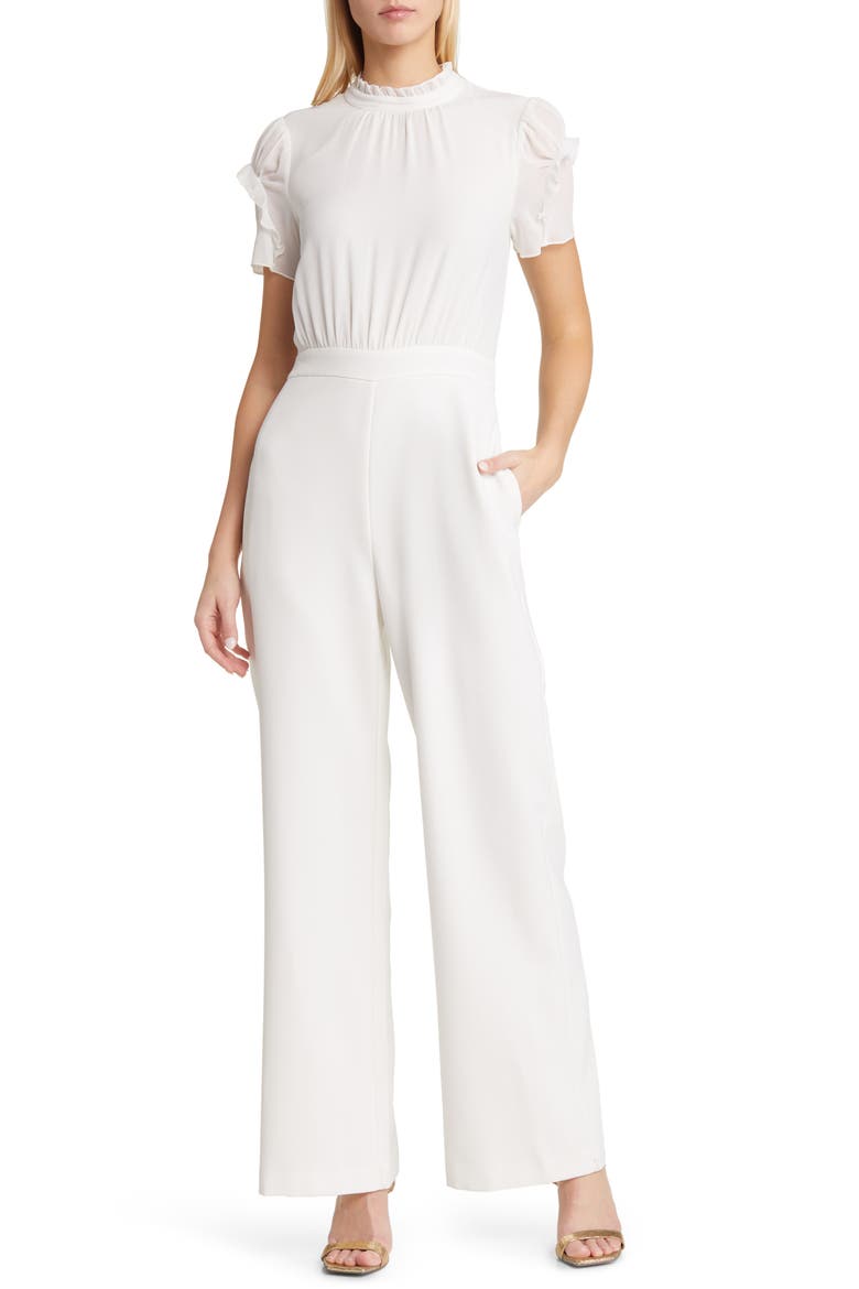 Chiffon & Crepe Jumpsuit, Main, color, IVORY