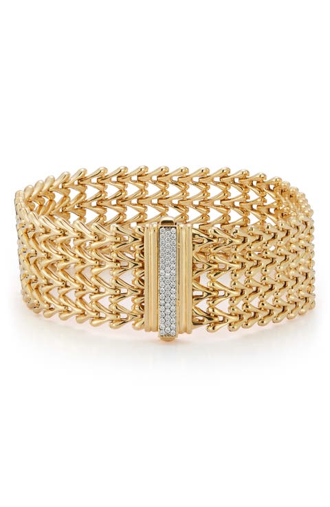 Pav Cubic Zirconia Triple Row Weave Bracelet