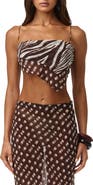 Naked Wardrobe Mixed Print Chiffon Asymmetric Scarf Crop Top