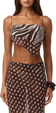 Naked Wardrobe Mixed Print Chiffon Asymmetric Scarf Crop Top