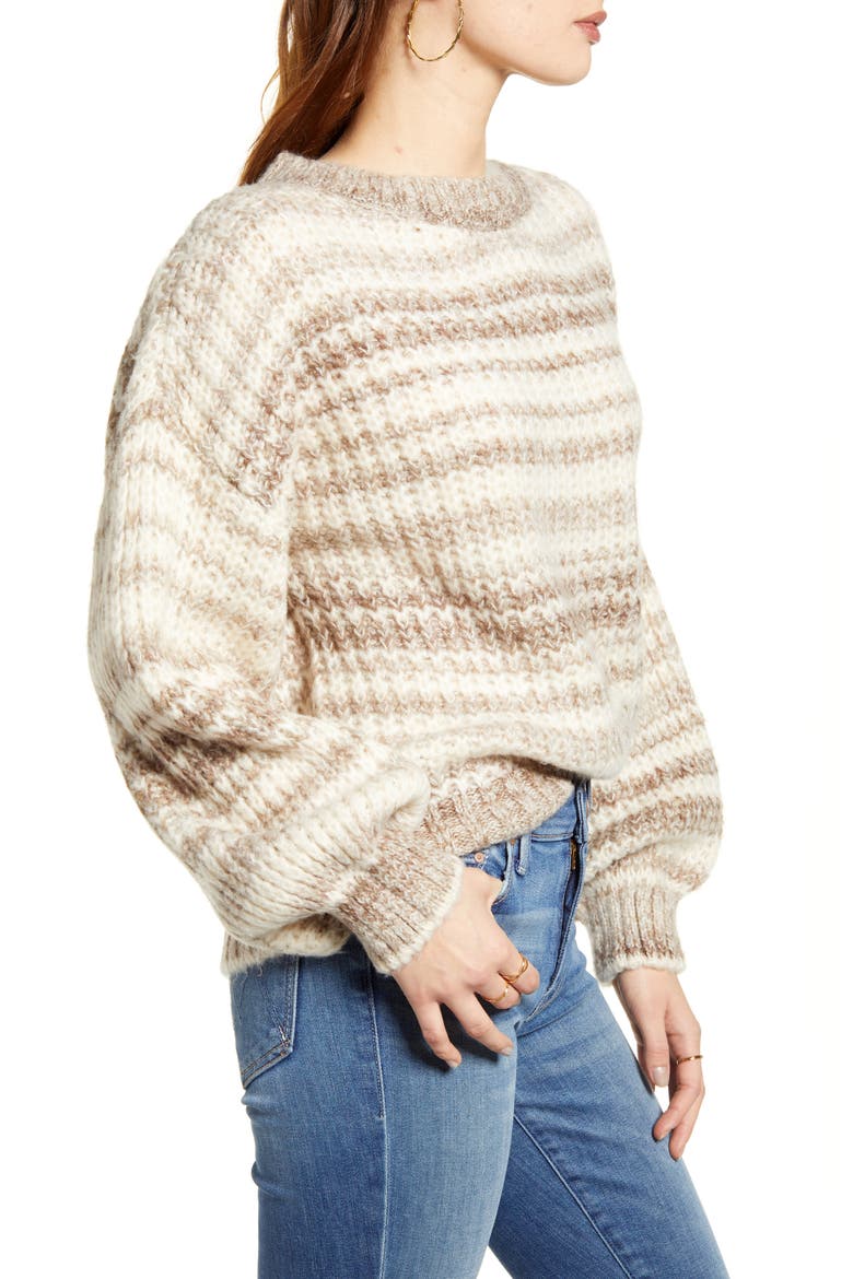 Leya Stripe Crewneck Sweater, Alternate, color, BIRCH