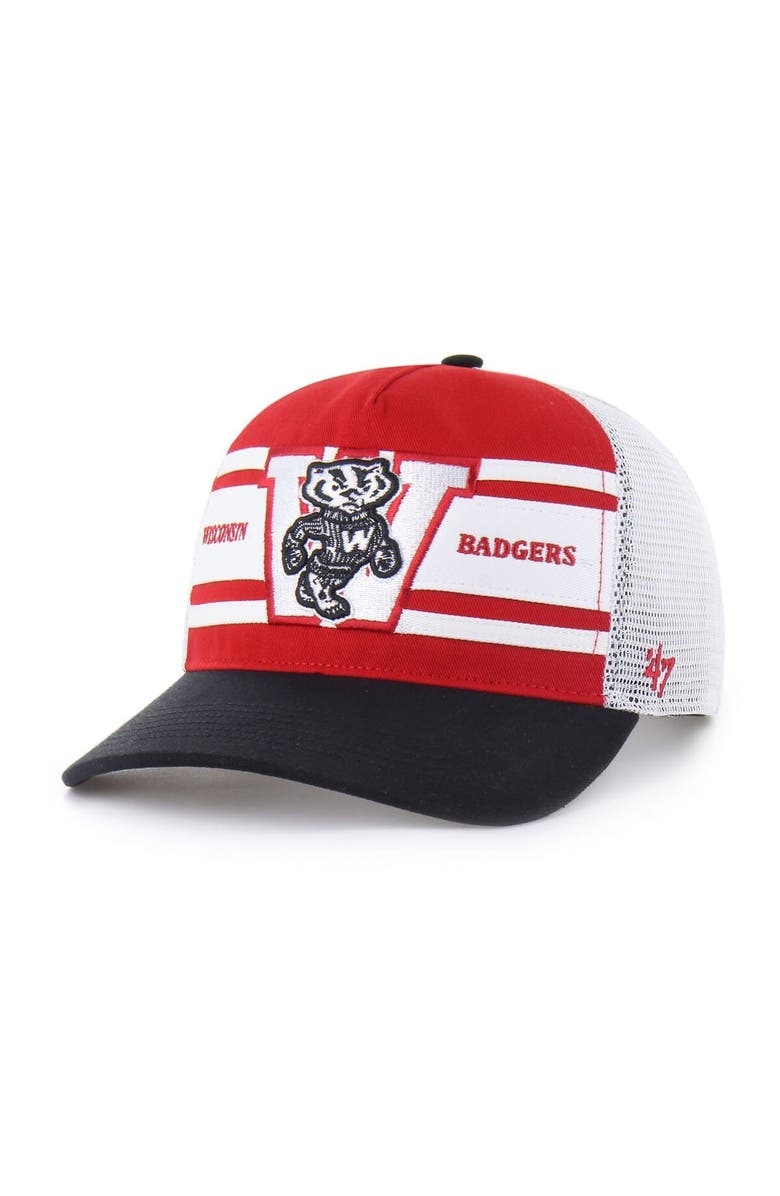 '47 Youth '47 Red/Black Wisconsin Badgers Super Stripe Hitch Adjustable Trucker Hat, Main, color, Red