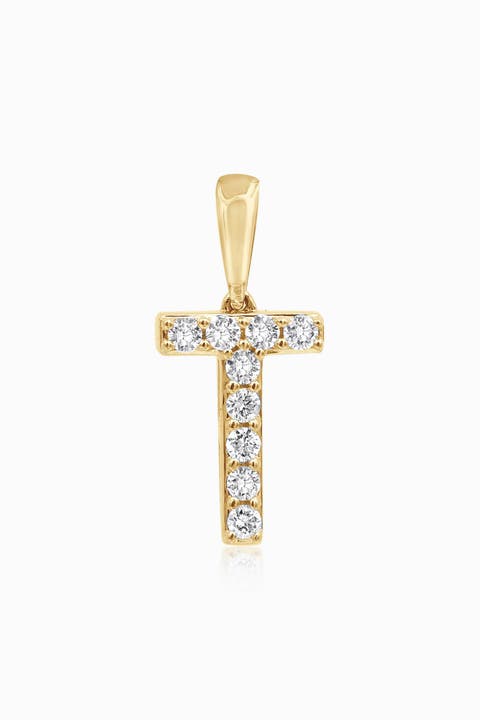 14K Gold Luxe Letter Diamond Initial Pendant Charm