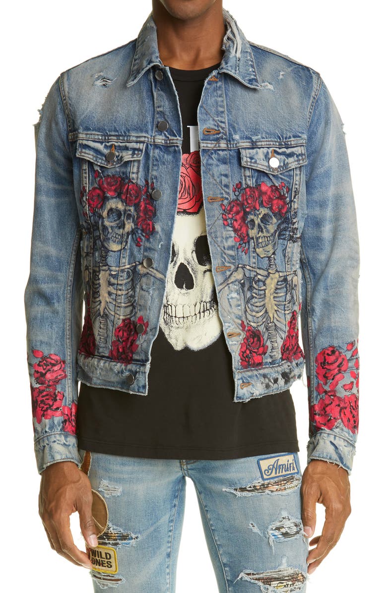 AMIRI Grateful Dead Skull & Roses Denim Trucker Jacket, Main, color, 