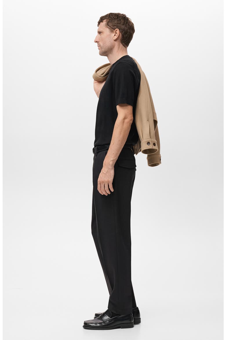 Short Sleeve Cotton Crewneck Sweater, Alternate, color, BLACK