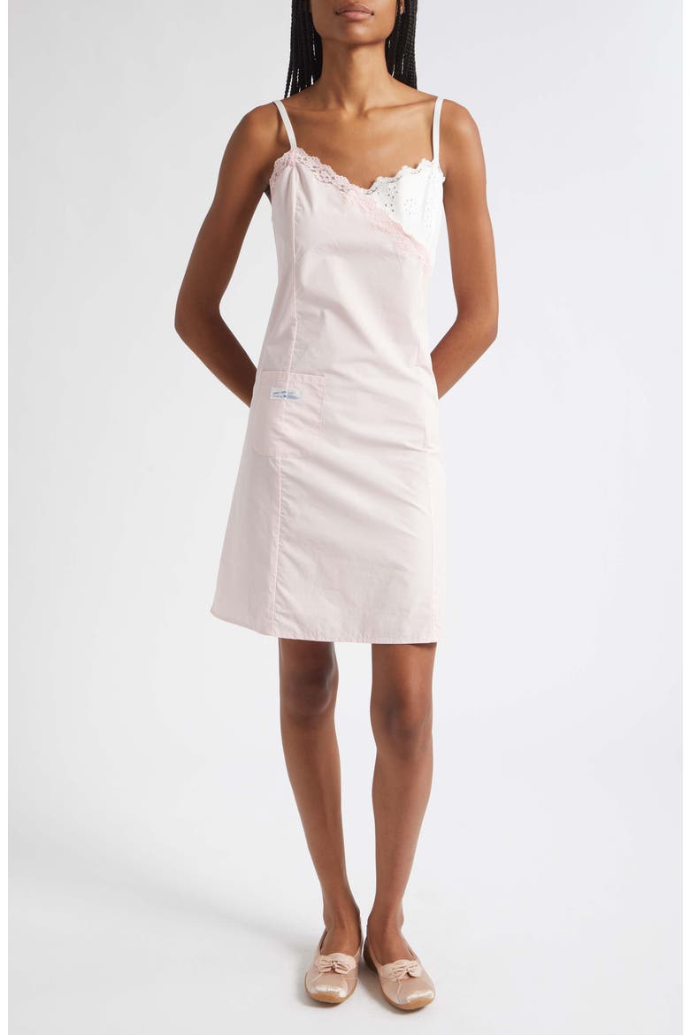 Chamomile Lace Trim Cotton Poplin & Eyelet Slipdress, Main, color, PINK