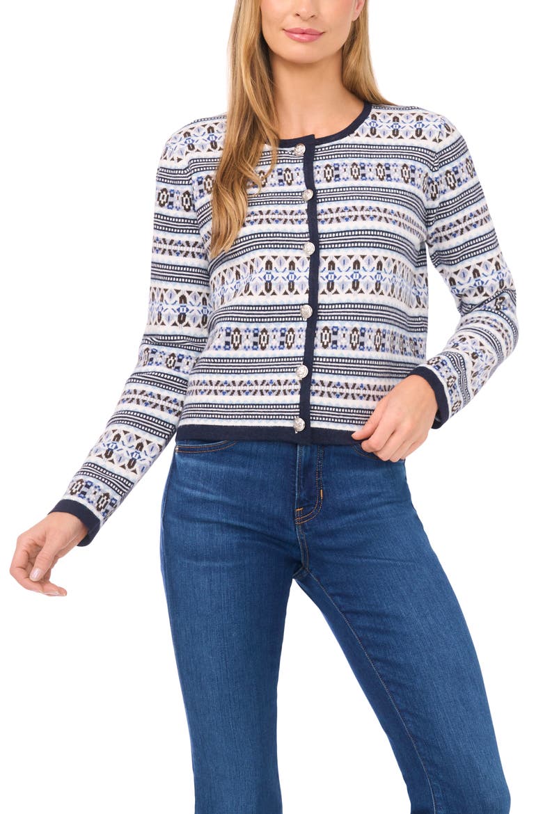Fair Isle Stripe Cardigan, Main, color, HEATHER NAVY