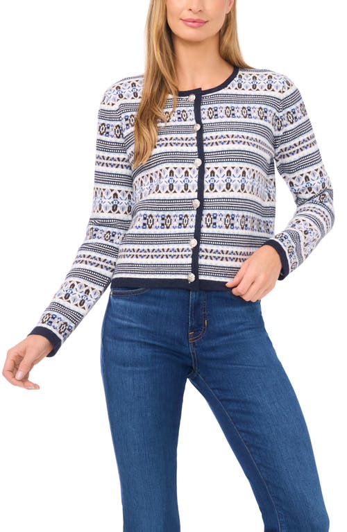 Cece Fair Isle Stripe Cardigan In Blue