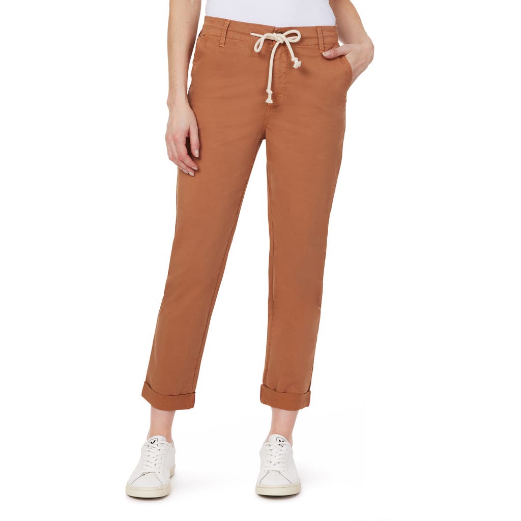 Kensie Rolled Hem Drawstring Girlfriend Pants In Brown