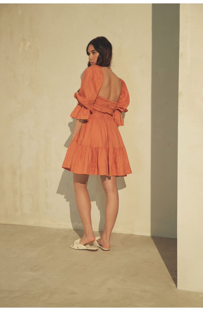 Vasiliki Amelia Ruched Mini Linen Dress in Rust Orange, Alternate, color, Rust Orange