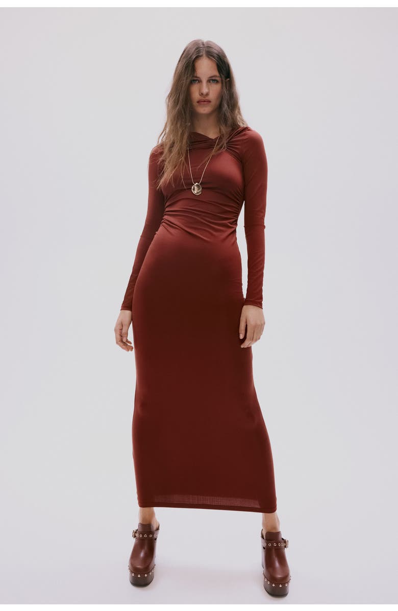 H&M Draped Jersey Dress, Alternate, color, Rust Brown