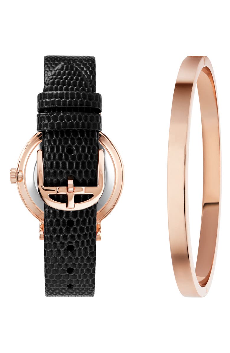Ted Baker London Phylipa Leather Strap Watch & Bangle Bracelet Set, 34mm, Alternate, color, Rose Gold/ Black/ Black