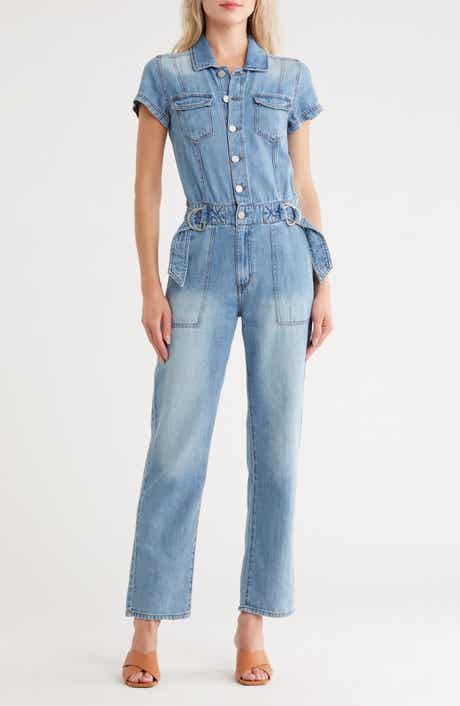 Habitual Short Sleeve Belted Denim Jumpsuit