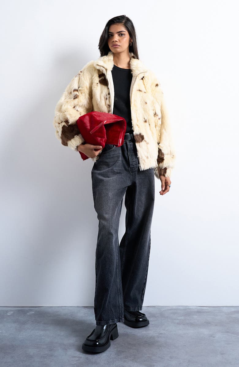 Topshop Faux Fur Bomber Jacket, Main, color, Cream