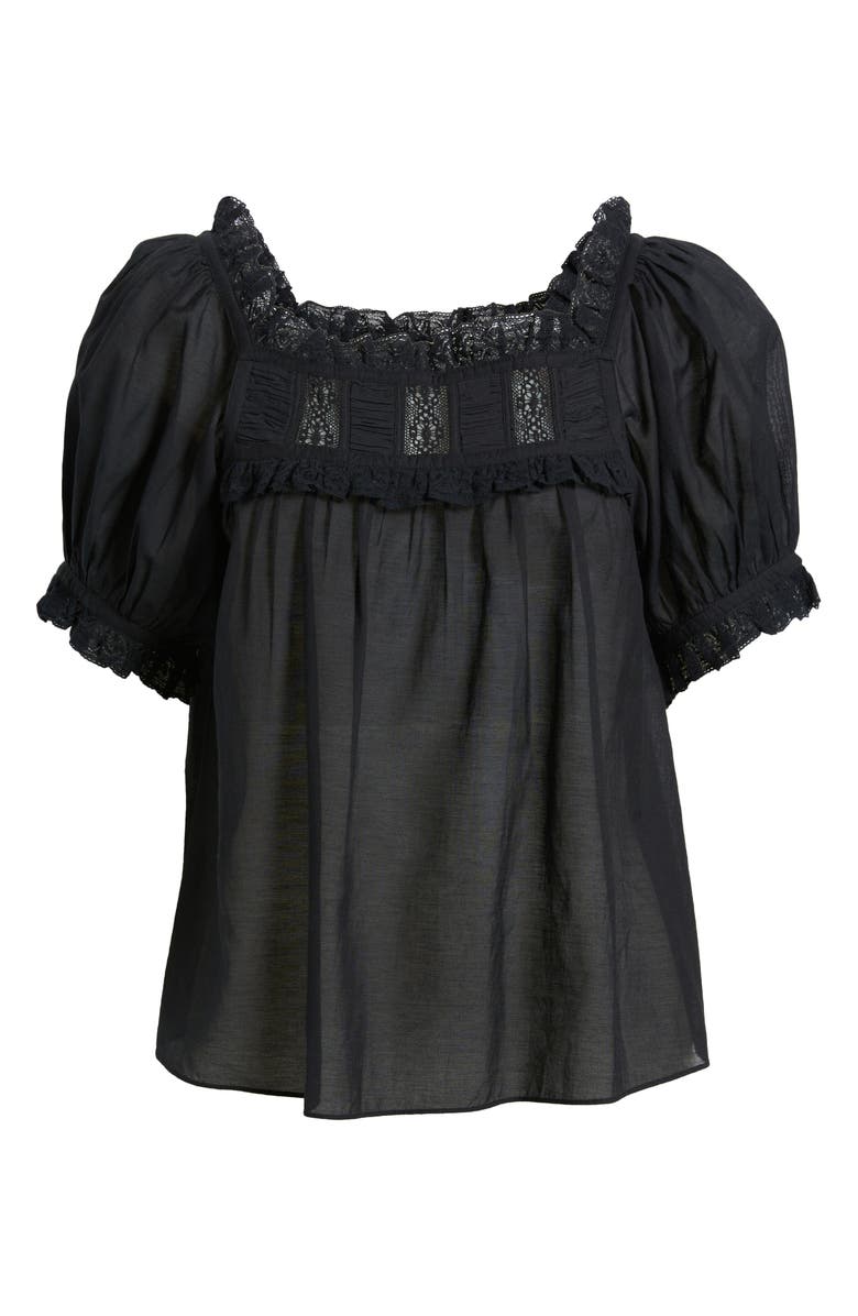 DÔEN Frances Lace Inset Cotton Blend Top, Alternate, color, Black