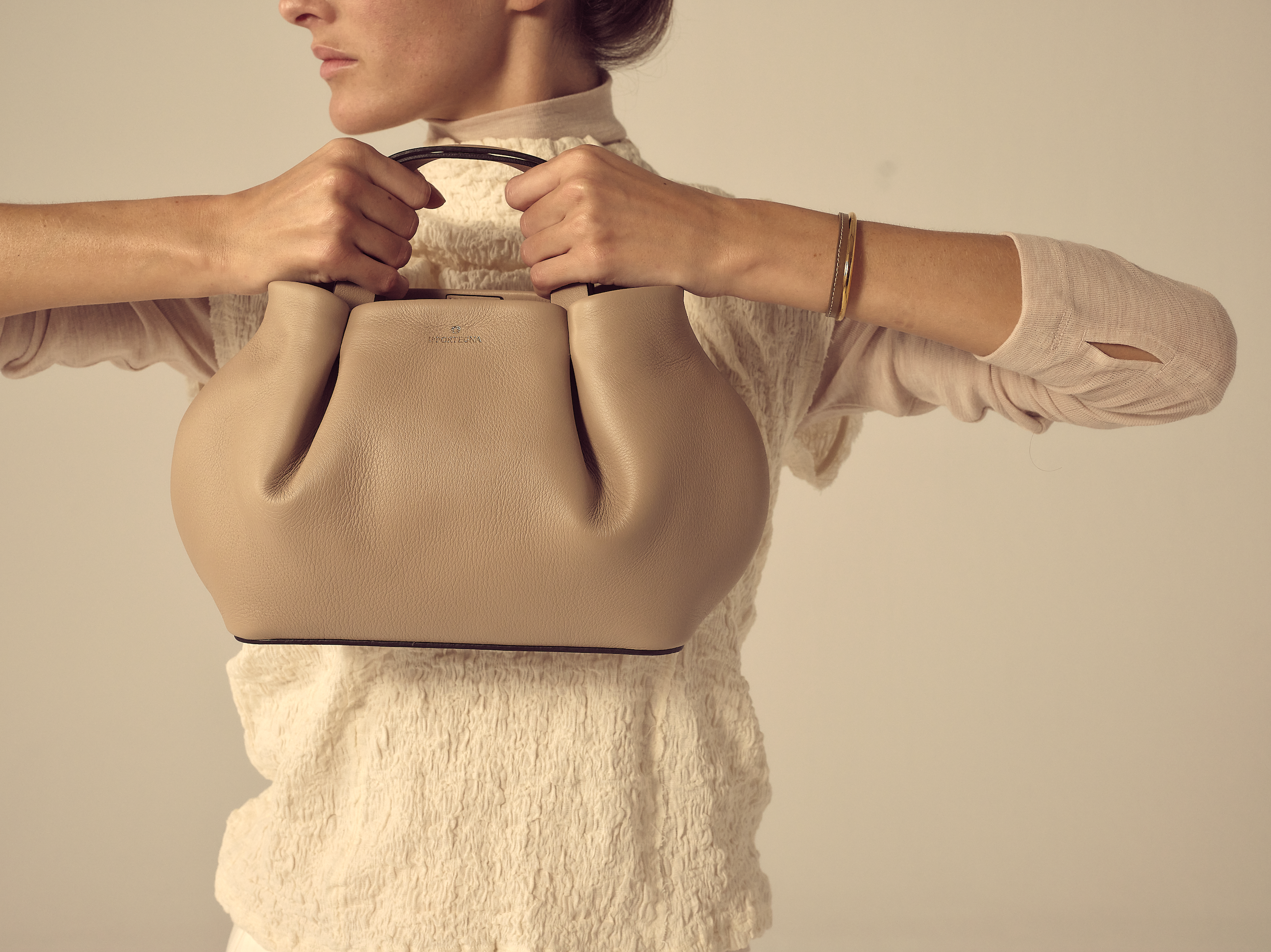 Isabela Shoulder Bag Sculpted From Full Grain Leather, Alternate, color, Taupe