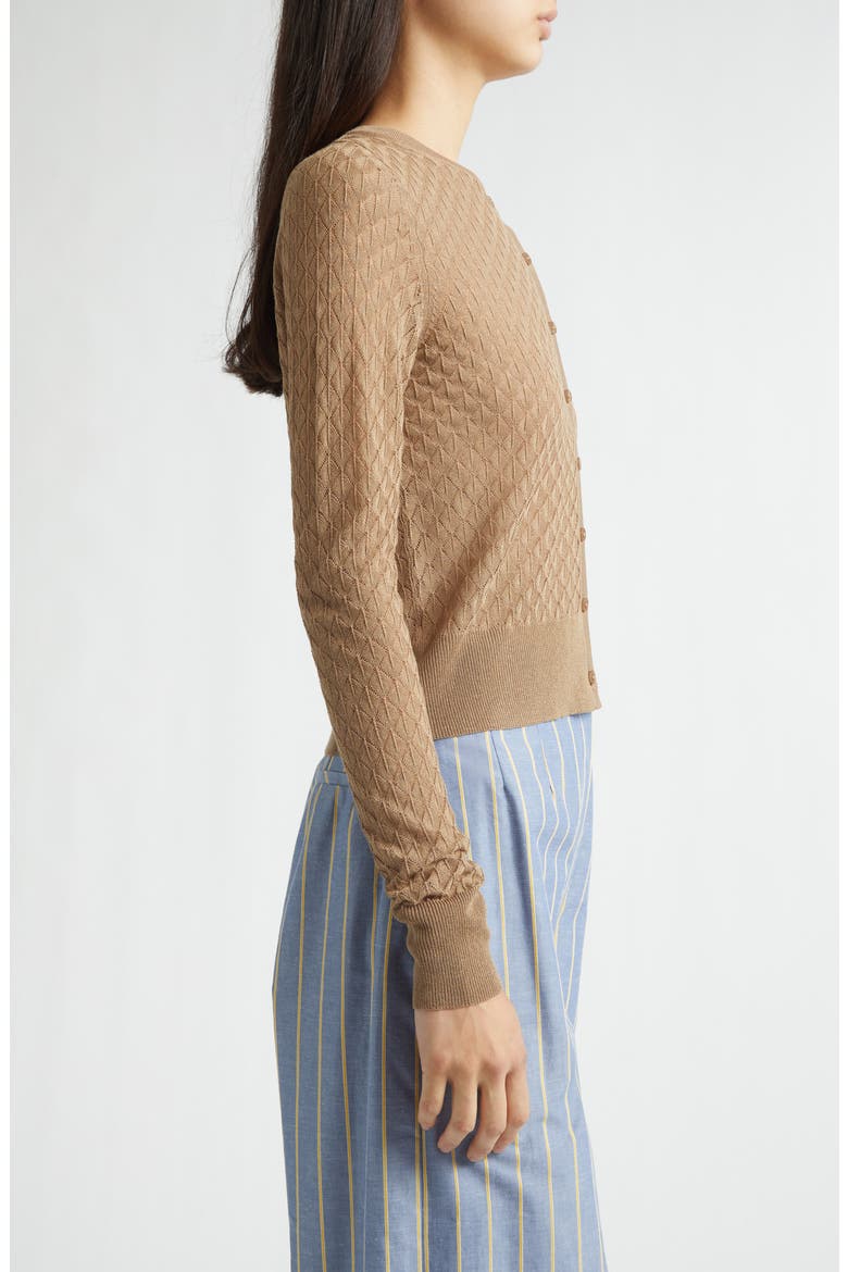Crop Pointelle Cardigan, Alternate, color, MOCHA