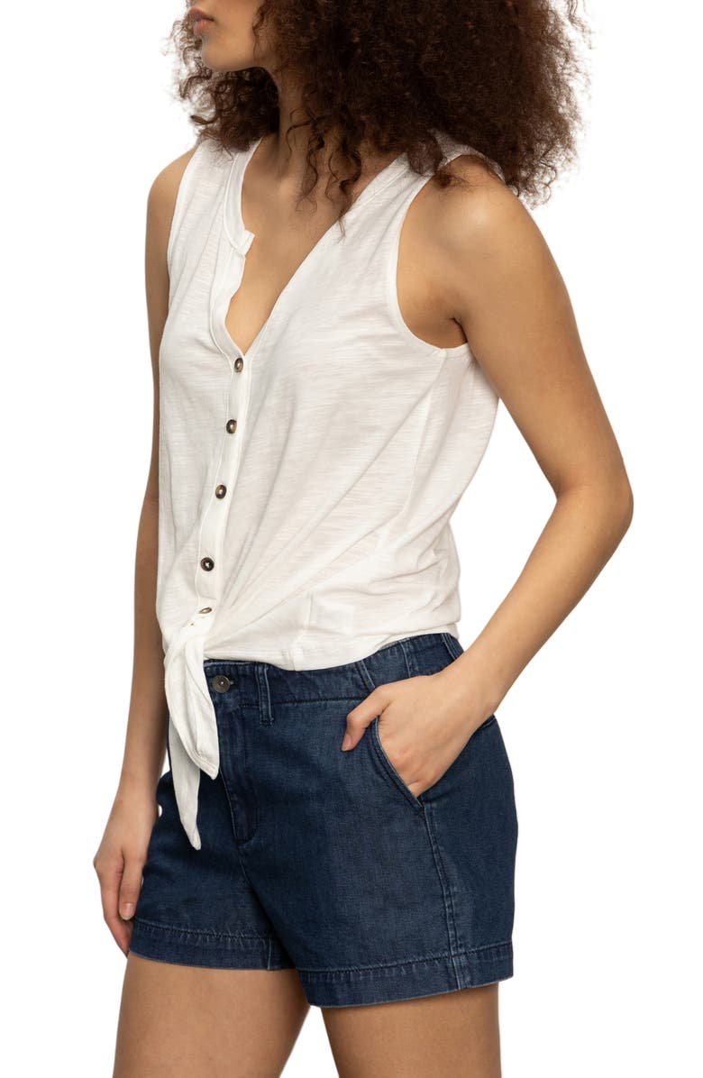 Sanctuary Tie Front Slub Jersey Button-Up Tank, Alternate, color, White