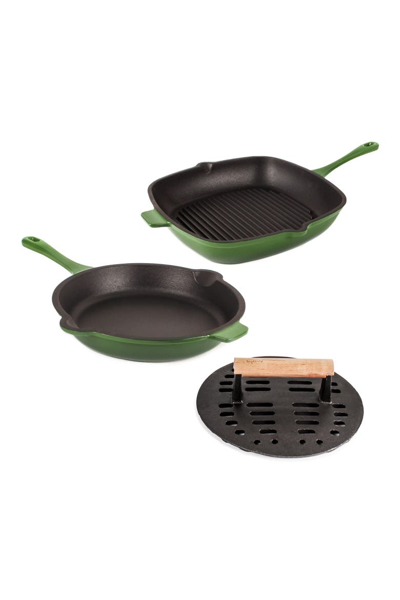 Neo 3-Piece Enameled Cast Iron Set, Main, color, GREEN/BLACK
