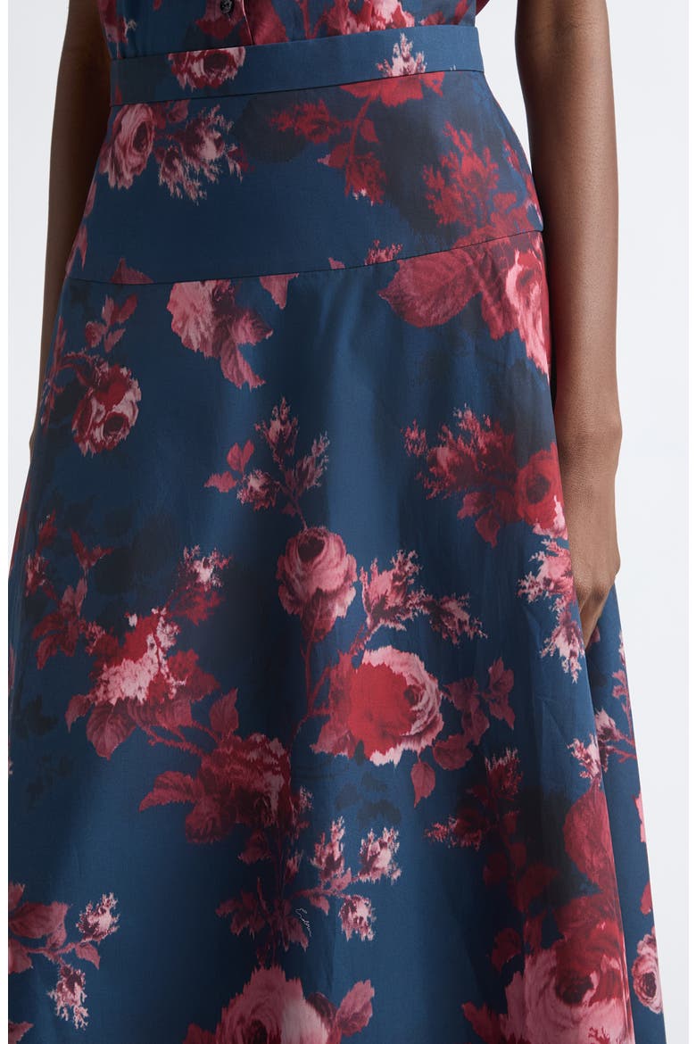 Floral Organic Cotton Poplin Midi Skirt, Alternate, color, FONTEYN ROSE NAVY