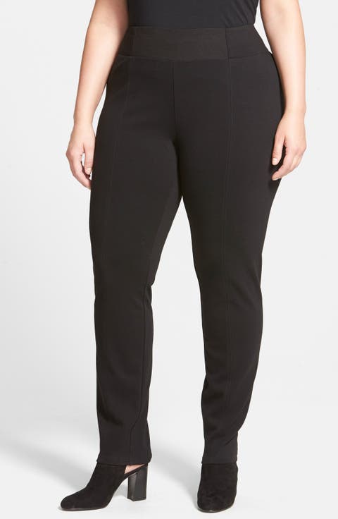 Slim Knit Pants with Yoke Detail (Plus Size)